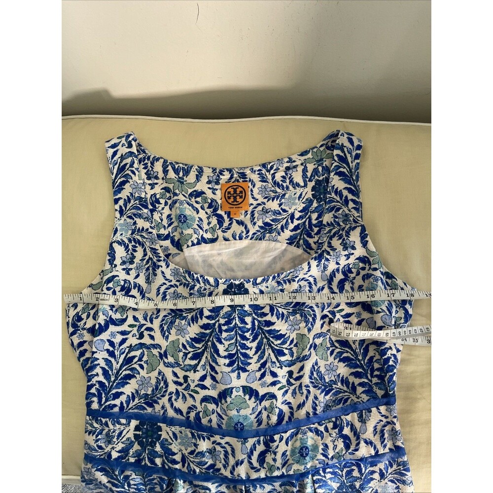 Tory Burch Ramona Fit & Flare Dress Floral Blue Silk Blend celeb Runway 12 $450 - Picture 12 of 16